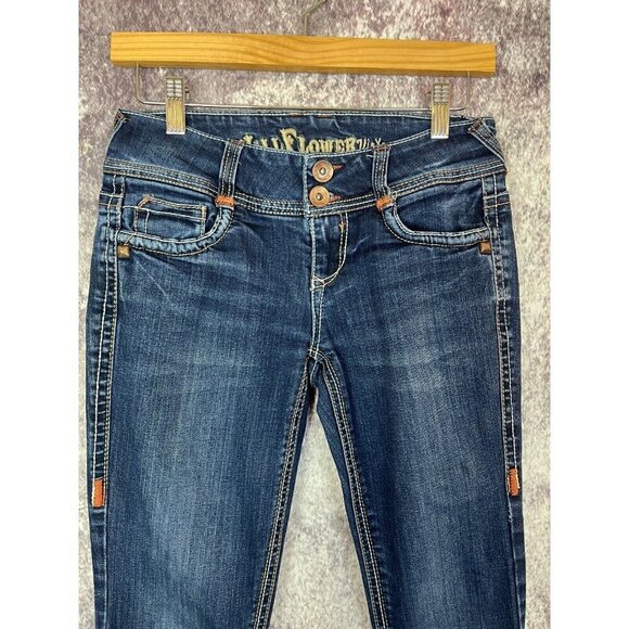 Wallflower Jeans Womens 1 Blue Flared Low Rise Embroidered Y2k Boho Angel Wings - Picture 2 of 14